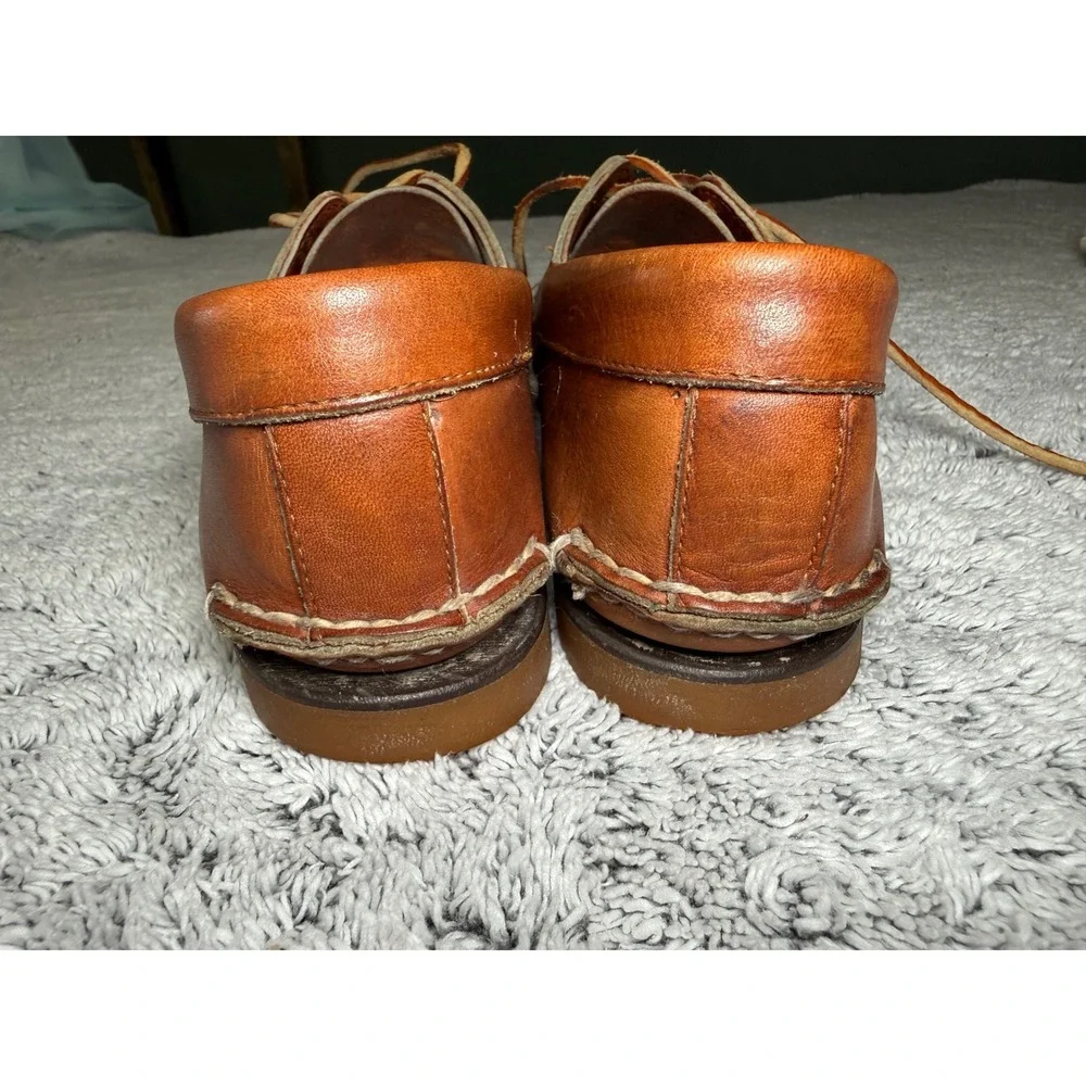 Vintage Timberland USA Made 10M Leather Camp Moc Shoe Vibram Sole Brown Handsewn
